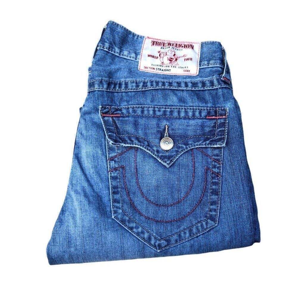 RARE Red Stitch True Religion Jeans Size 32 STRAIGHT Blue